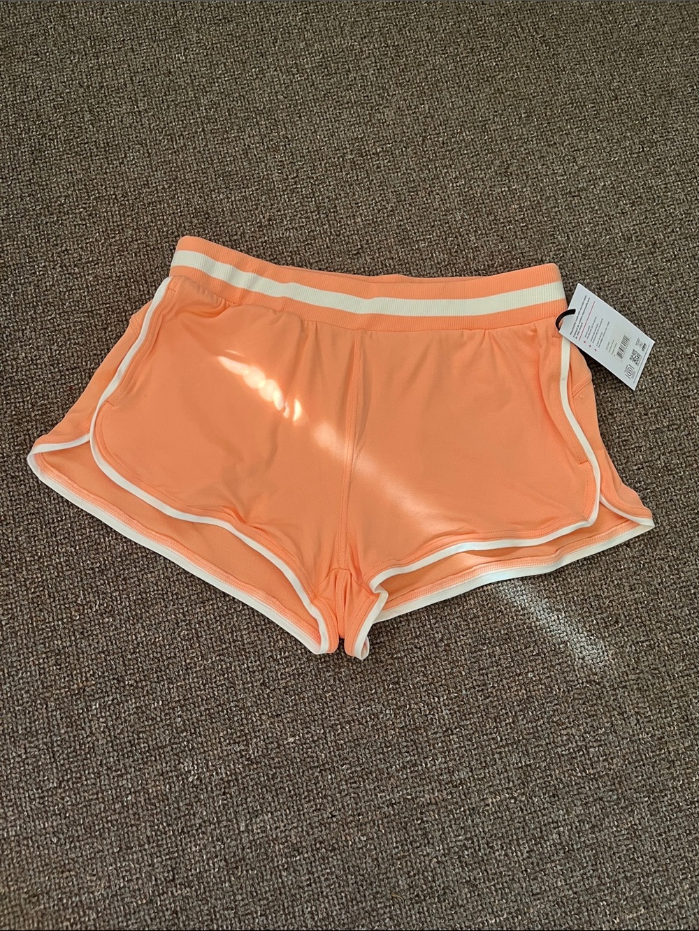 Mondetta Peach Athletic Shorts with White Trim and Underwear Lining